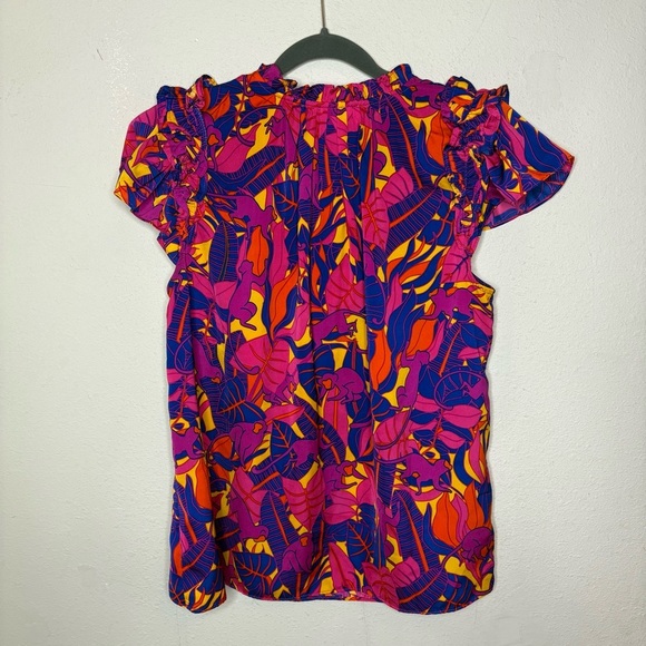 Rose & Olive Pink and Blue Floral Blouse with Monkeys Size Medium - Picture 7 of 7